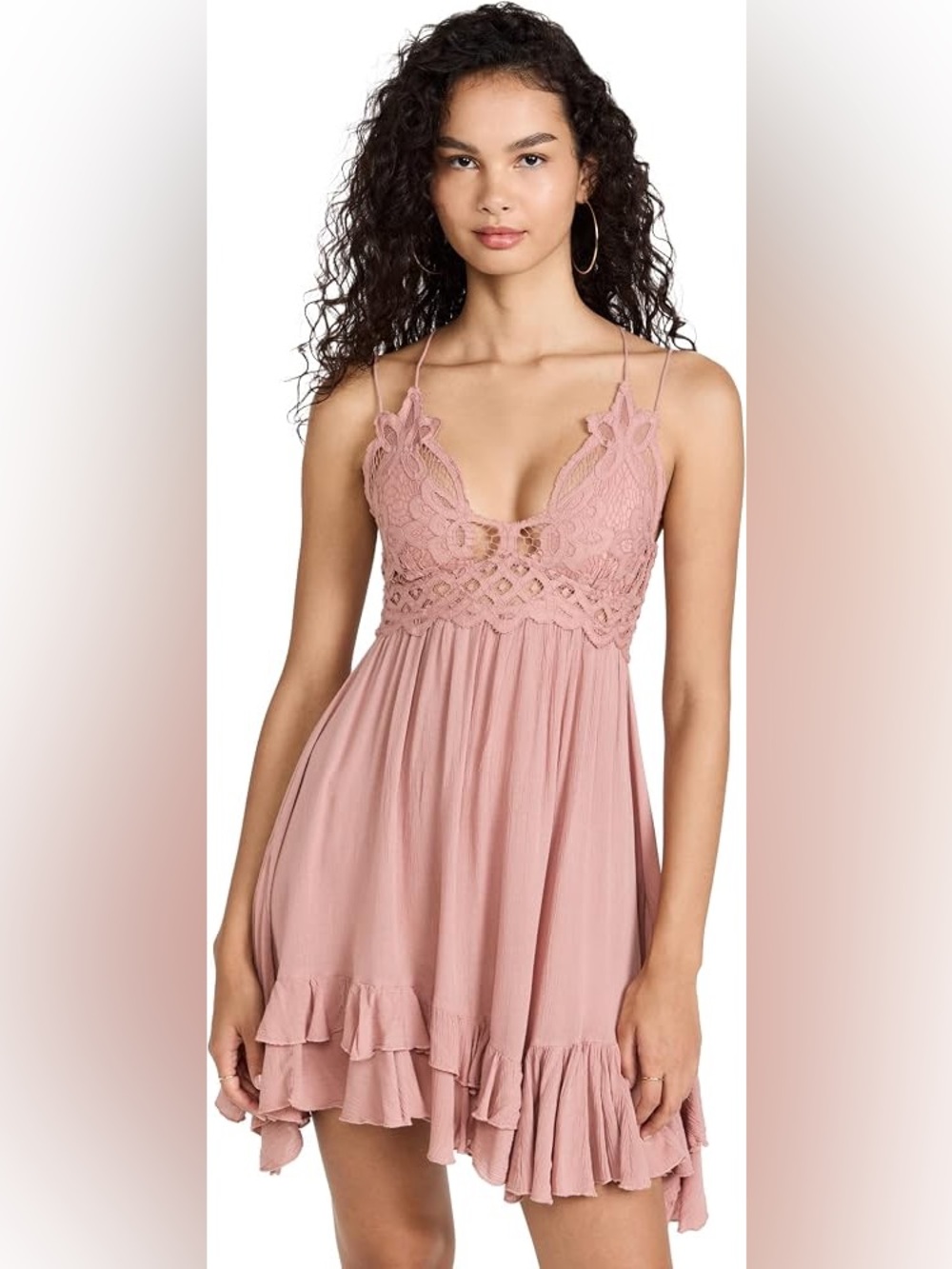 FREE PEOPLE Adella Slip Dress Lace Fairy Boho Dusty Rose FP One Size Small